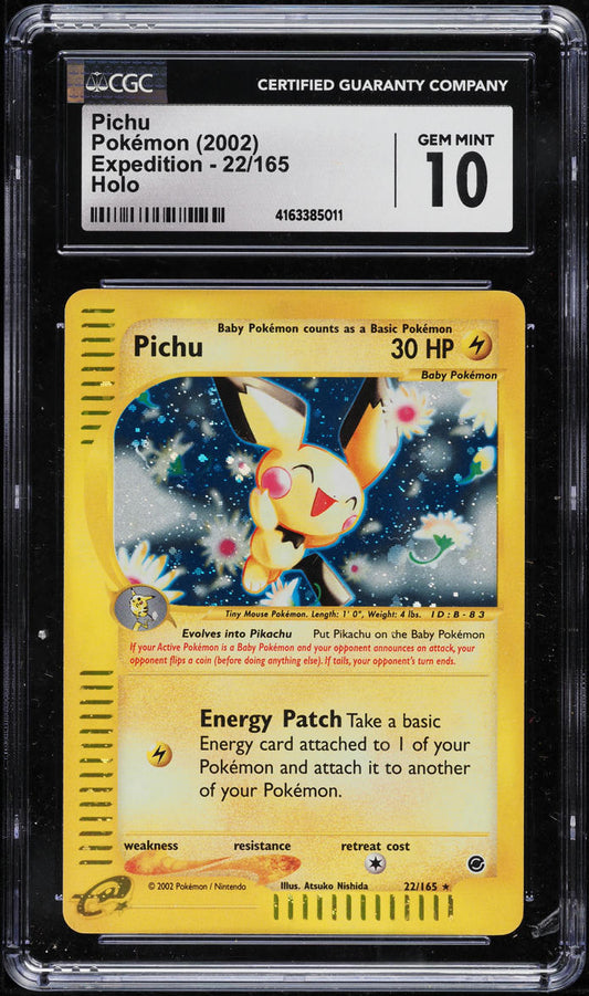 2002 POKEMON EXPEDITION HOLO PICHU #22 CGC 10 GEM MINT