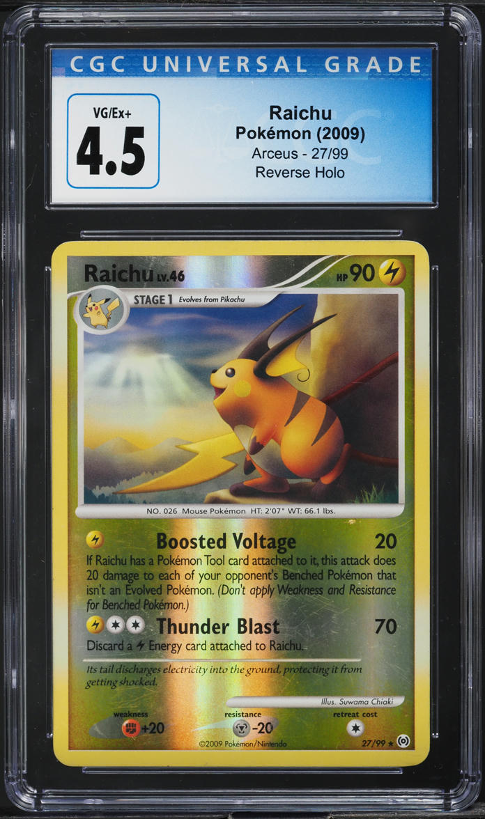 2009 POKEMON PLATINUM ARCEUS REVERSE HOLO RAICHU #27 CGC 4.5 VGEX+