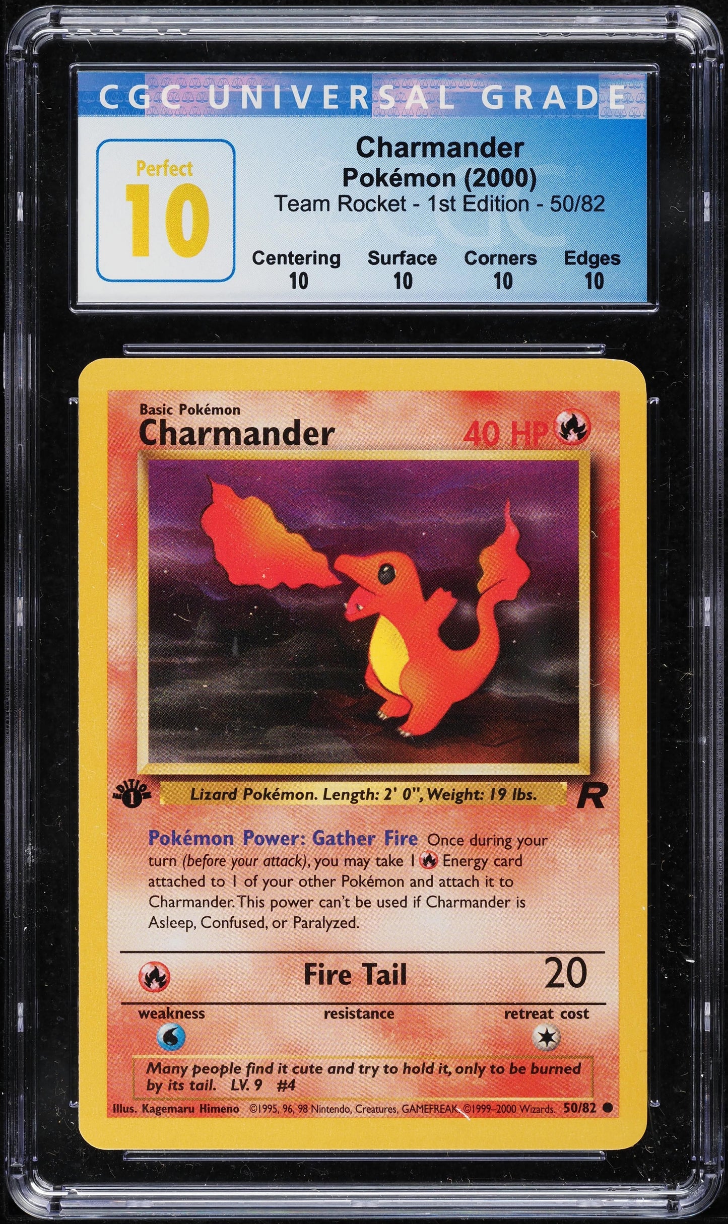 2000 POKEMON TEAM ROCKET 1ST EDITION CHARMANDER #50 CGC 10 PERFECT