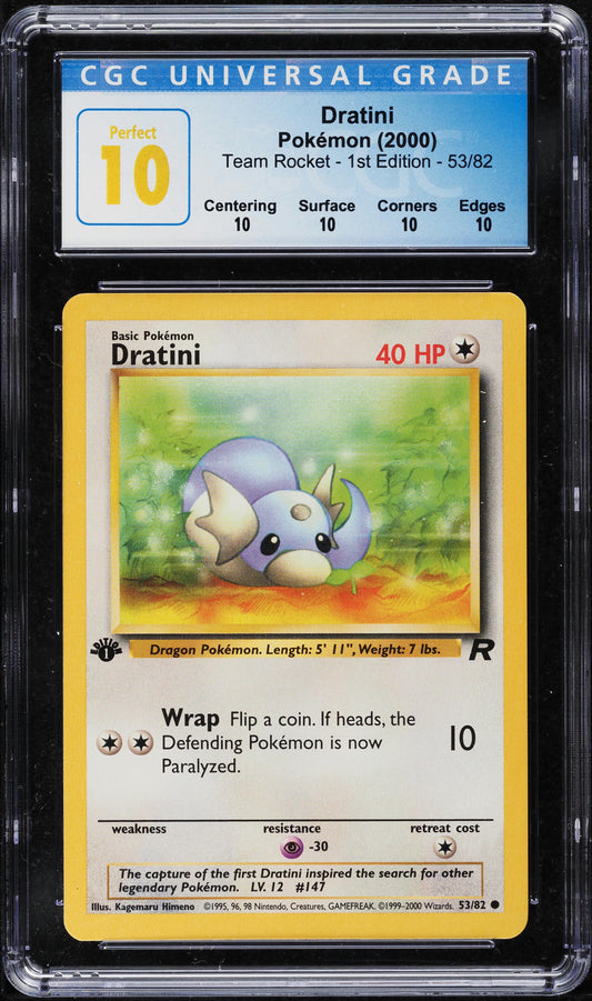 2000 POKEMON TEAM ROCKET 1ST EDITION DRATINI #53 CGC 10 PERFECT