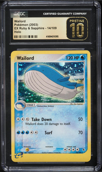 2003 POKEMON EX RUBY & SAPPHIRE HOLO WAILORD #14 CGC 10 PRISTINE