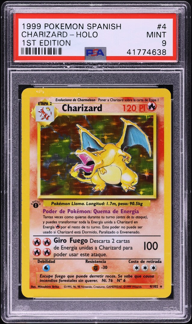1999 POKEMON SPANISH BASE SET 1ST EDITION HOLO CHARIZARD #4 PSA 9 MINT