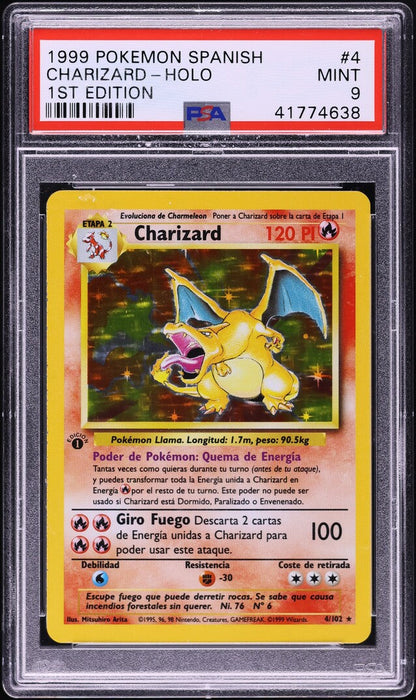 1999 POKEMON SPANISH BASE SET 1ST EDITION HOLO CHARIZARD #4 PSA 9 MINT