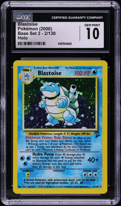 2000 POKEMON BASE SET 2 HOLO BLASTOISE #2 CGC 10