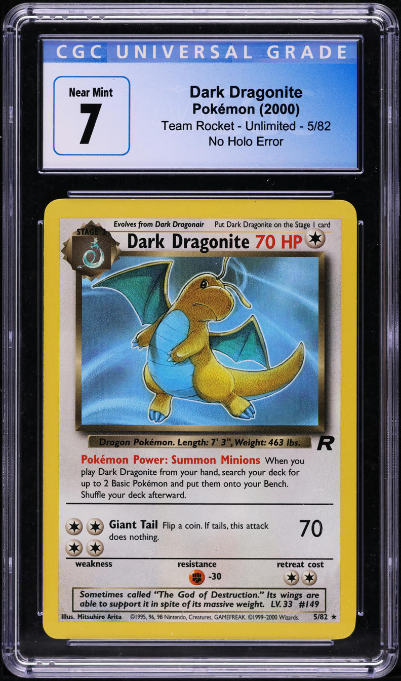 2000 POKEMON TEAM ROCKET NO HOLO ERROR DARK DRAGONITE #5 CGC 7 NRMT