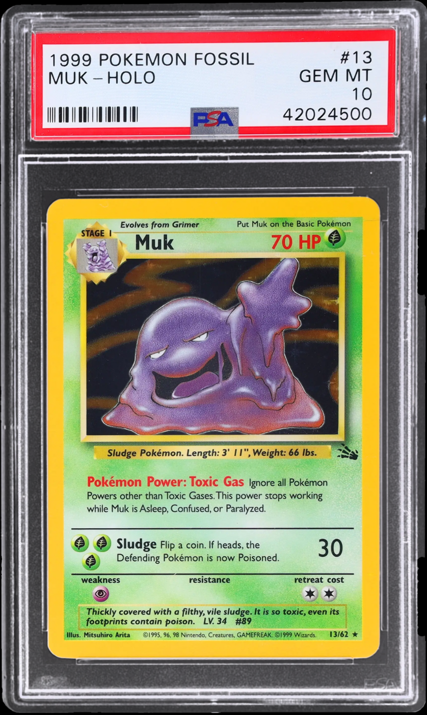 1999 POKEMON FOSSIL HOLO MUK #13 PSA 10