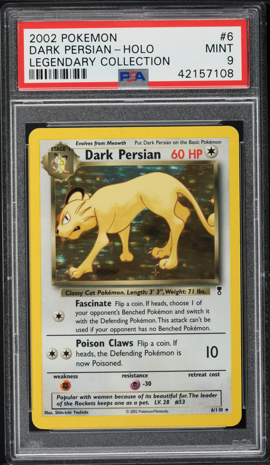 2002 POKEMON LEGENDARY COLLECTION HOLO DARK PERSIAN #6 PSA 9 MINT