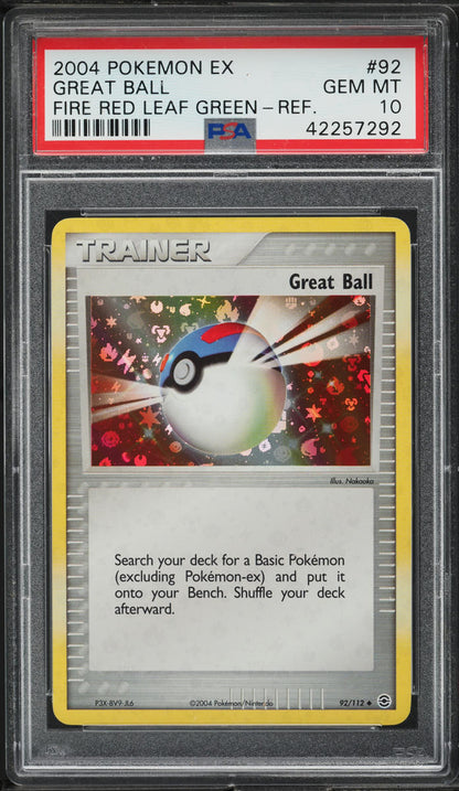 2004 POKEMON EX FIRE RED LEAF GREEN REVERSE HOLO GREAT BALL #92 PSA 10 GEM MINT