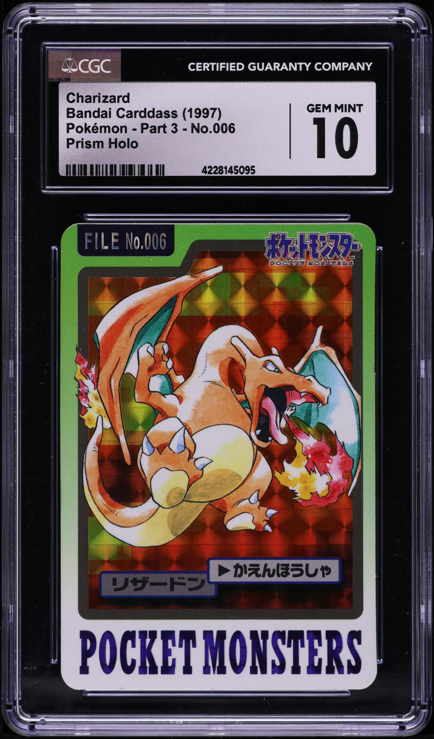 1997 POKEMON JAPANESE BANDAI CARDDASS PRISM HOLO CHARIZARD #6 CGC 10