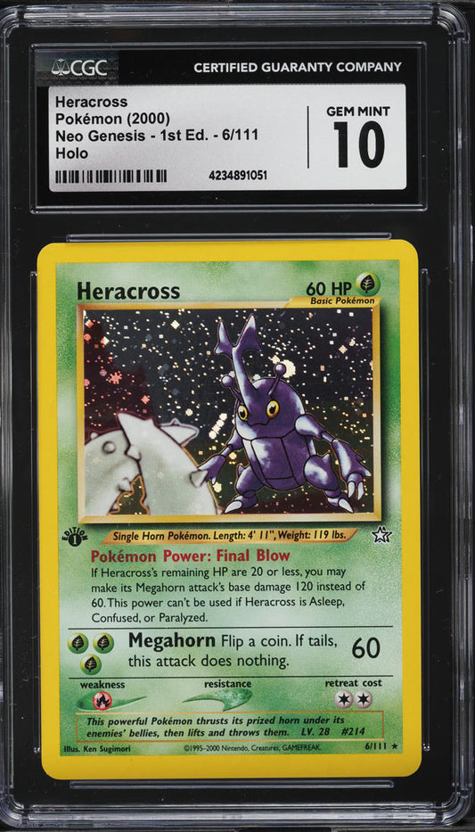 2000 POKEMON NEO GENESIS 1ST EDITION HOLO HERACROSS #6 CGC 10 GEM MINT