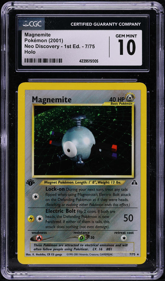 2001 POKEMON NEO DISCOVERY 1ST EDITION HOLO MAGNEMITE #7 CGC 10 GEM MINT