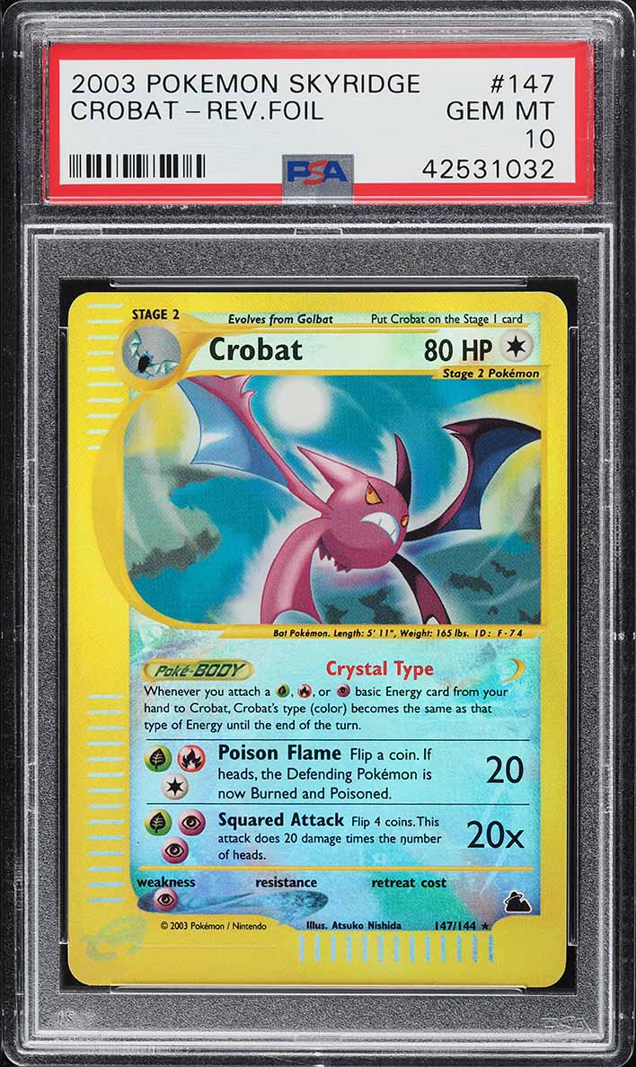 2003 POKEMON SKYRIDGE REVERSE HOLO CRYSTAL CROBAT #147 PSA 10 GEM MINT