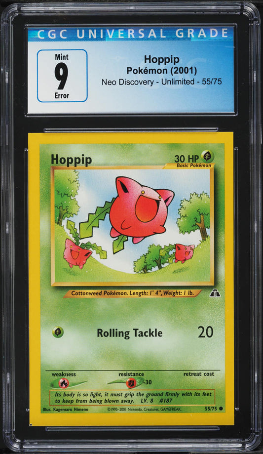 2001 POKEMON NEO DISCOVERY SQUARE CUT ERROR HOPPIP #55 CGC 9 MINT