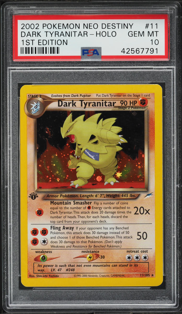 2002 POKEMON NEO DESTINY 1ST EDITION HOLO DARK TYRANITAR #11 PSA 10 GEM MINT