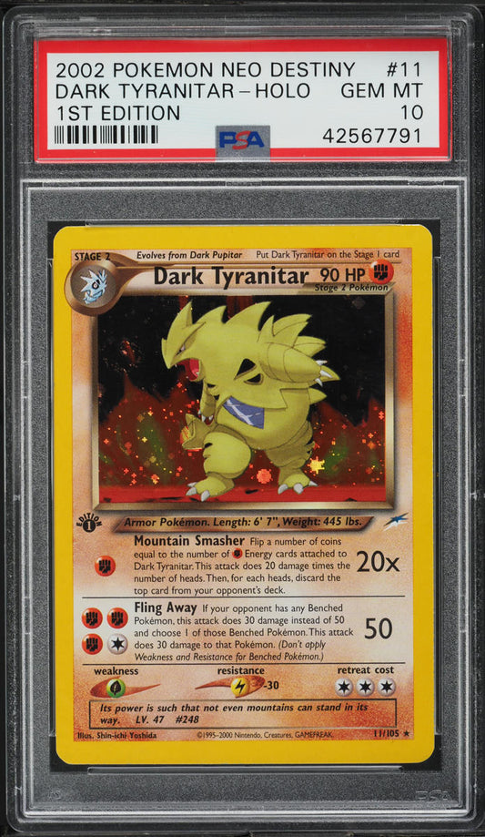 2002 POKEMON NEO DESTINY 1ST EDITION HOLO DARK TYRANITAR #11 PSA 10 GEM MINT