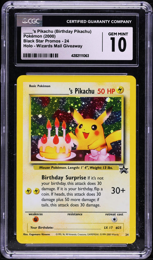 2000 POKEMON BLACK STAR PROMO HOLO BIRTHDAY PIKACHU #24 CGC 10