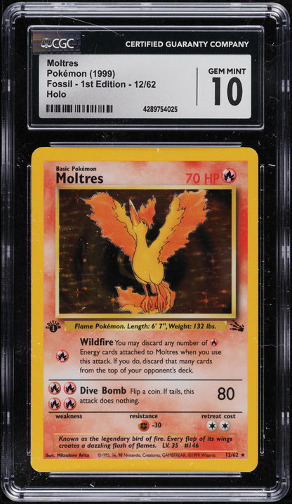 1999 POKEMON FOSSIL 1ST EDITION HOLO MOLTRES #12 CGC 10