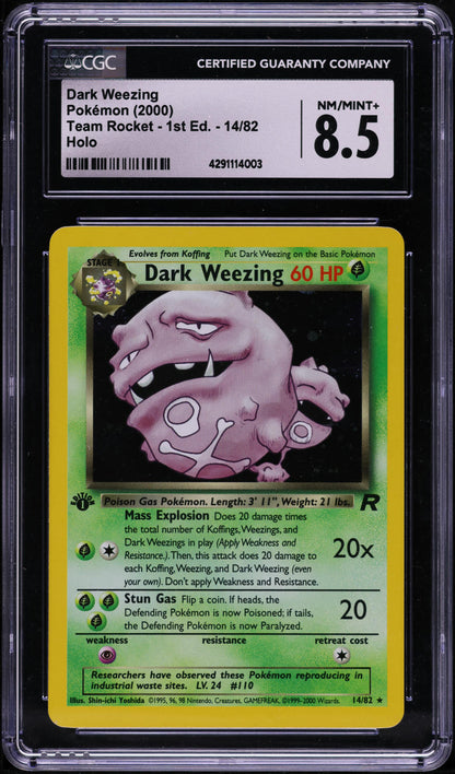 2000 POKEMON TEAM ROCKET 1ST EDITION HOLO DARK WEEZING #14 CGC 8.5 NM-MT+