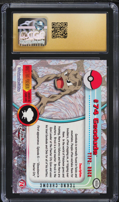 2000 TOPPS CHROME POKEMON SERIES 1 TEKNO GEODUDE #74 CGC 10 PRISTINE