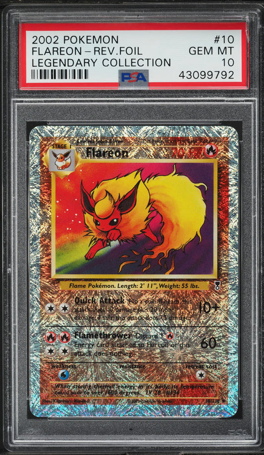 2002 POKEMON LEGENDARY COLLECTION REVERSE HOLO FLAREON #10 PSA 10 GEM MINT