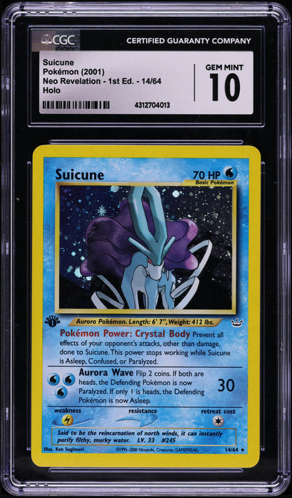 2001 POKEMON NEO REVELATION 1ST EDITION HOLO SUICUNE #14 CGC 10 GEM MINT