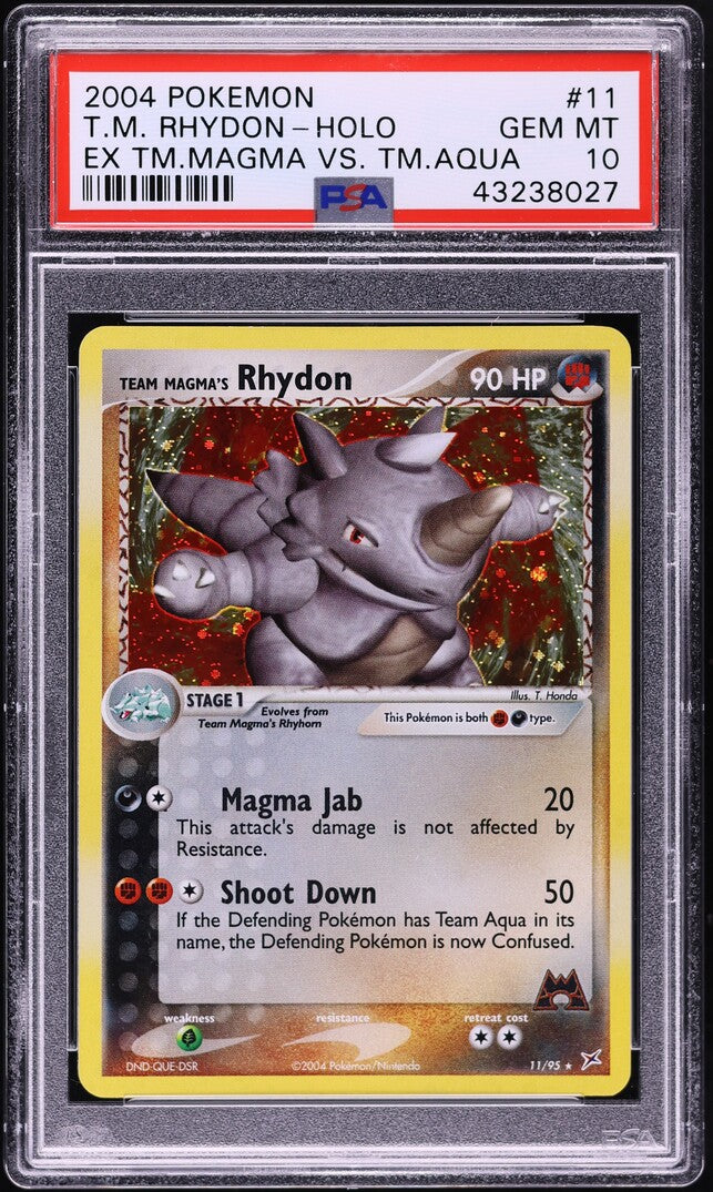 2004 POKEMON EX TEAM MAGMA VS. TEAM AQUA HOLO TEAM MAGMA'S RHYDON #11 PSA 10