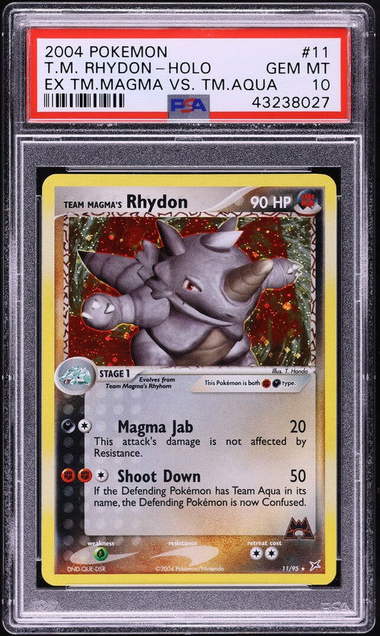2004 POKEMON EX TEAM MAGMA VS. TEAM AQUA HOLO TEAM MAGMA'S RHYDON #11 PSA 10