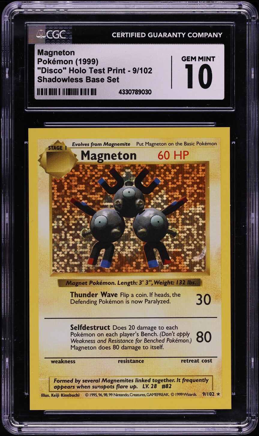1999 POKEMON BASE SET SHADOWLESS DISCO HOLO TEST PRINT MAGNETON #9 CGC 10 *POP 4*