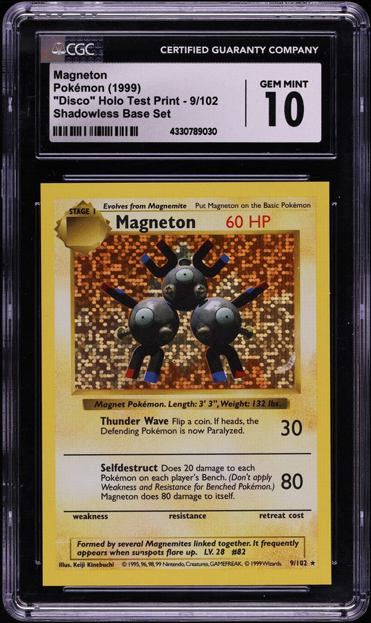 1999 POKEMON BASE SET SHADOWLESS DISCO HOLO TEST PRINT MAGNETON #9 CGC 10 *POP 4*