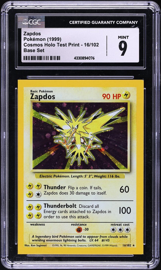 1999 POKEMON BASE SET COSMOS HOLO TEST PRINT ZAPDOS #16 CGC 9