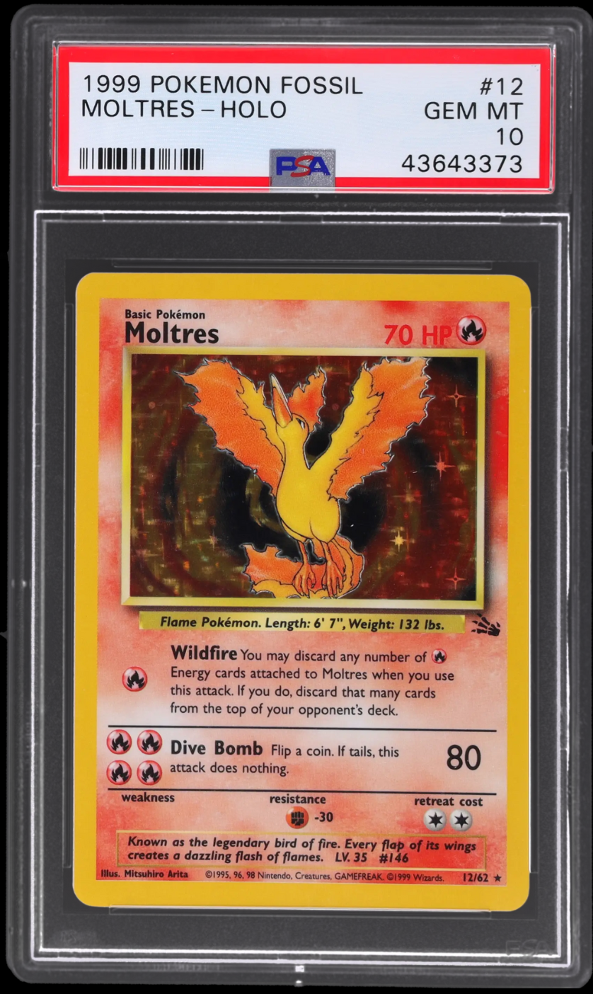 1999 POKEMON FOSSIL HOLO MOLTRES #12 PSA 10