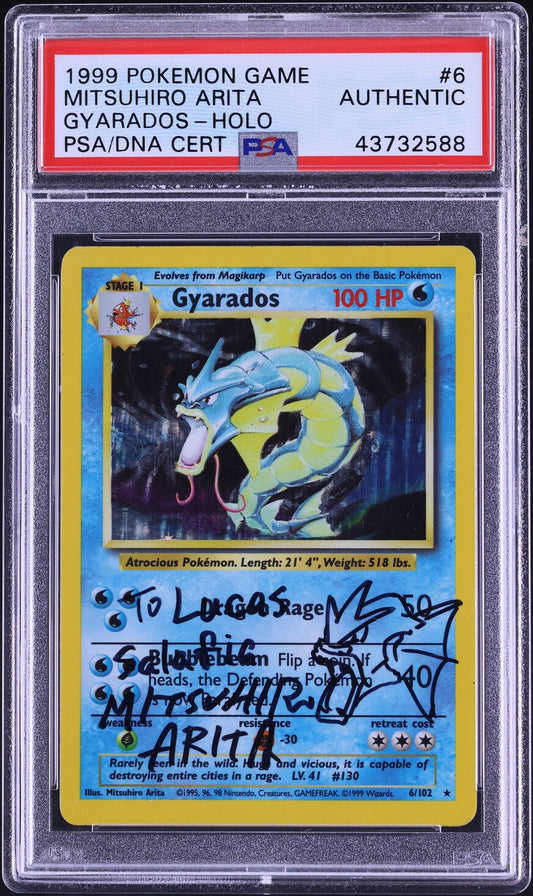 1999 POKEMON BASE SET HOLO GYARADOS #6 ARITA AUTO PSA AUTH