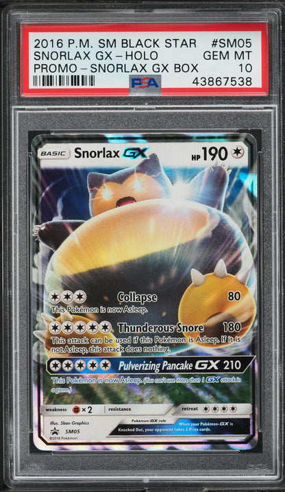 2016 POKEMON SM BLACK STAR PROMO BOX HOLO SNORLAX GX #SM05 PSA 10