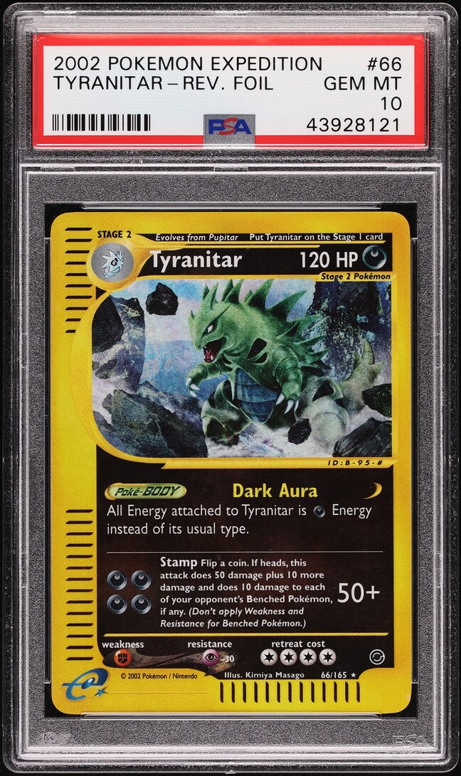 2002 POKEMON EXPEDITION REVERSE HOLO TYRANITAR #66 PSA 10 GEM MINT