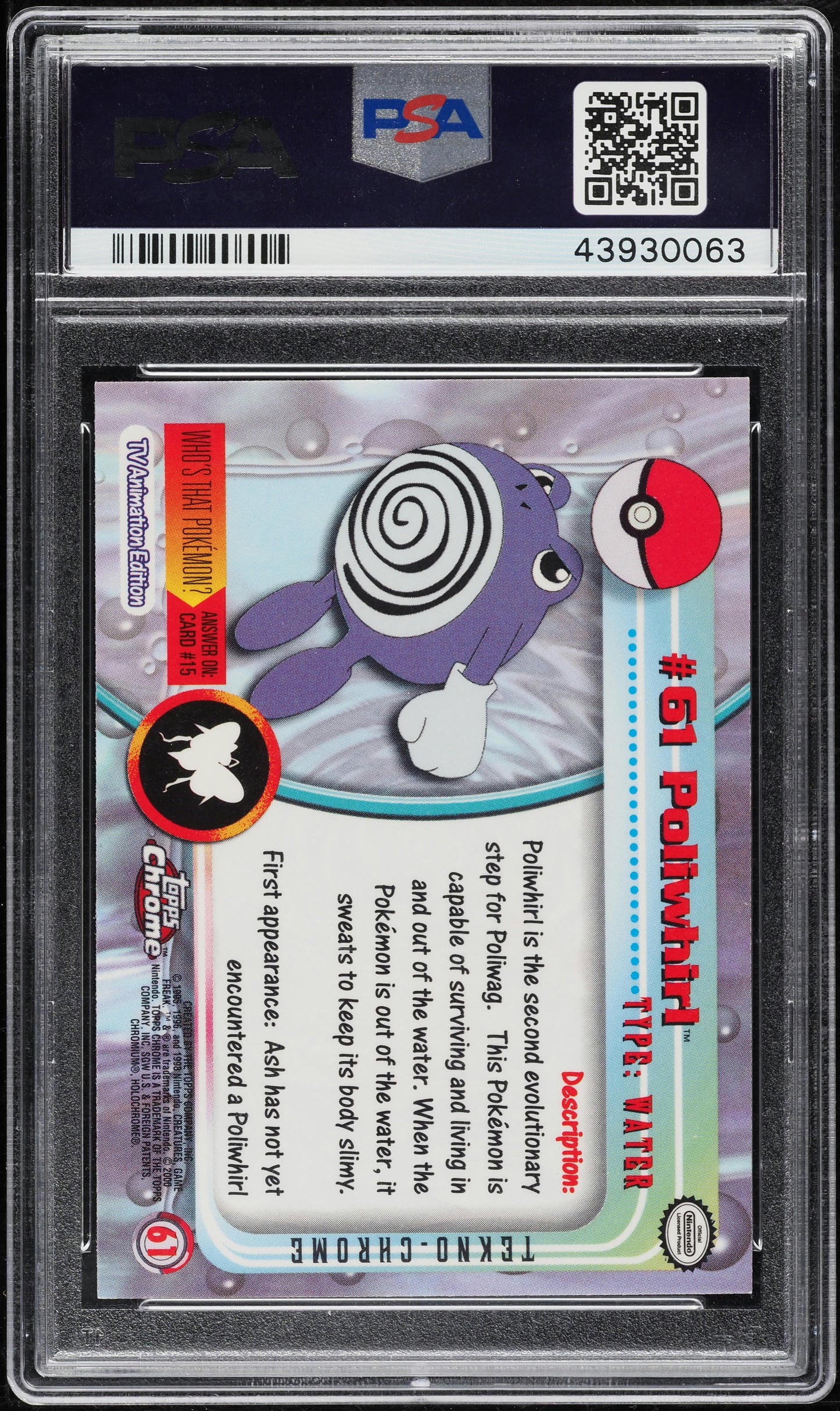 2000 TOPPS CHROME POKEMON TV TEKNO POLIWHIRL #61 PSA 10 GEM MINT