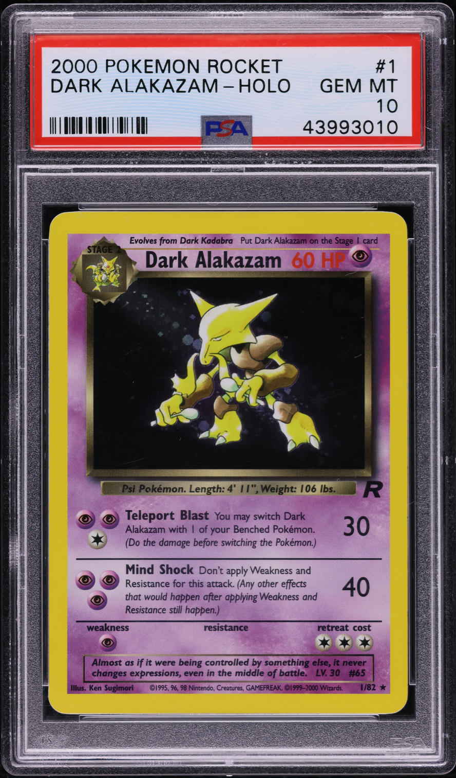 2000 POKEMON TEAM ROCKET HOLO DARK ALAKAZAM #1 PSA 10 GEM MINT