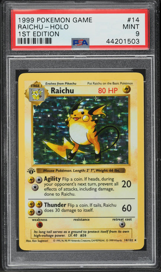 1999 POKEMON BASE SET 1ST EDITION HOLO RAICHU #14 PSA 9 MINT