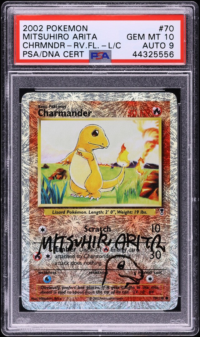 2002 POKEMON LEGENDARY COLLECTION REVERSE HOLO CHARMANDER #70 ARITA AUTO 9 PSA 10