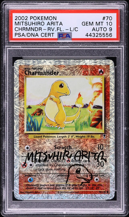2002 POKEMON LEGENDARY COLLECTION REVERSE HOLO CHARMANDER #70 ARITA AUTO 9 PSA 10