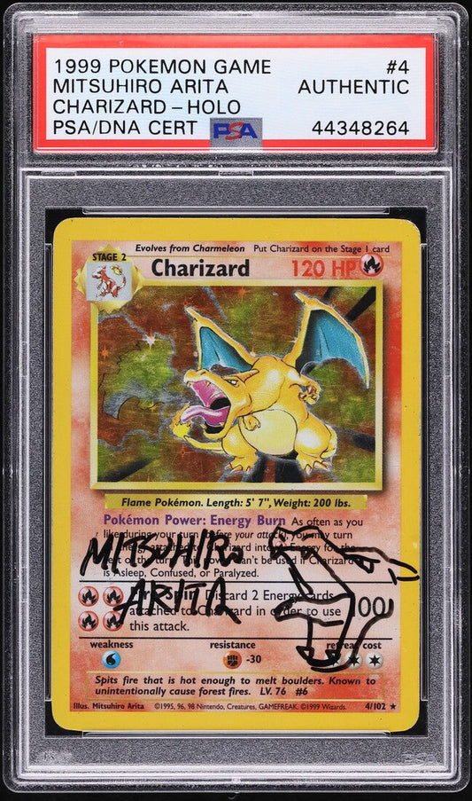 1999 POKEMON BASE SET HOLO CHARIZARD #4 ARITA AUTO PSA AUTHENTIC