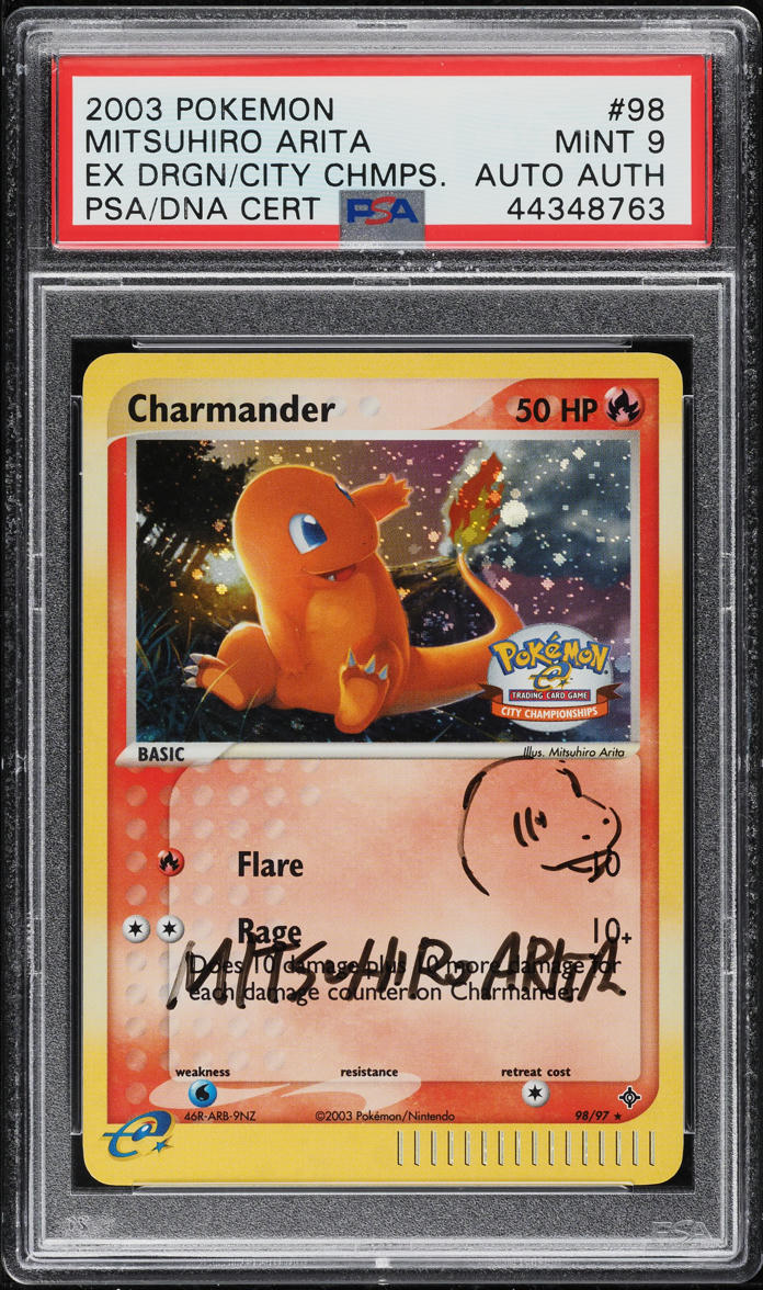 2003 POKEMON EX DRAGON CITY CHAMPIONSHIPS HOLO CHARMANDER AUTO #98 PSA 9 MINT