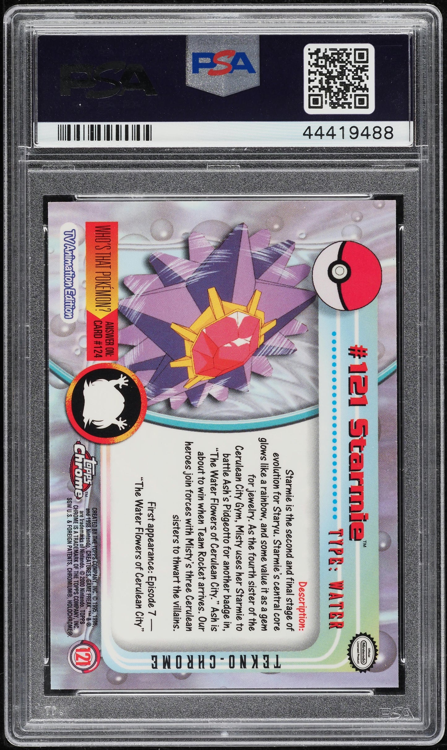 2000 TOPPS CHROME POKEMON T.V. TEKNO STARMIE #121 PSA 10 GEM MINT