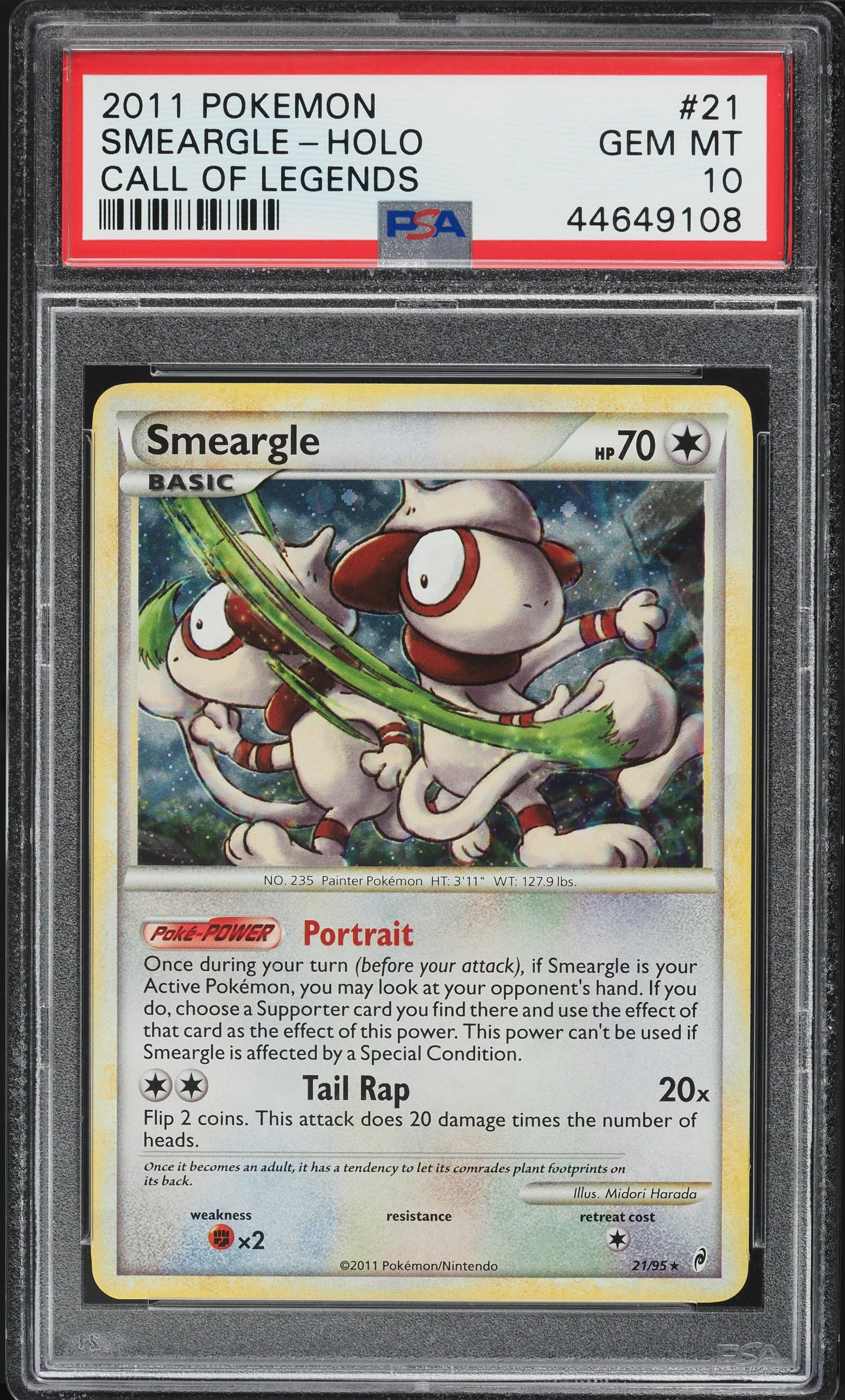 2011 POKEMON CALL OF LEGENDS HOLO SMEARGLE #21 PSA 10 GEM MINT