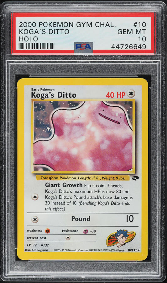 2000 POKEMON GYM CHALLENGE HOLO KOGA'S DITTO #10 PSA 10 GEM MINT