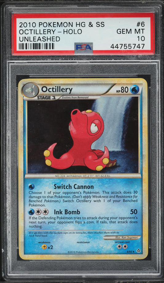 2010 POKEMON HEARTGOLD & SOULSILVER UNLEASHED HOLO OCTILLERY #6 PSA 10 GEM MINT