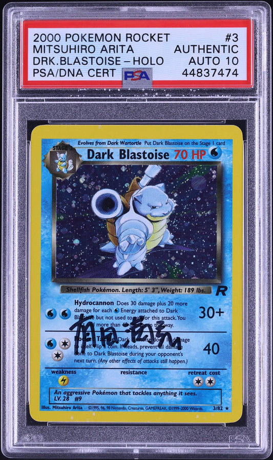 2000 POKEMON TEAM ROCKET HOLO DARK BLASTOISE #3 ARITA AUTO 10 PSA AUTHENTIC