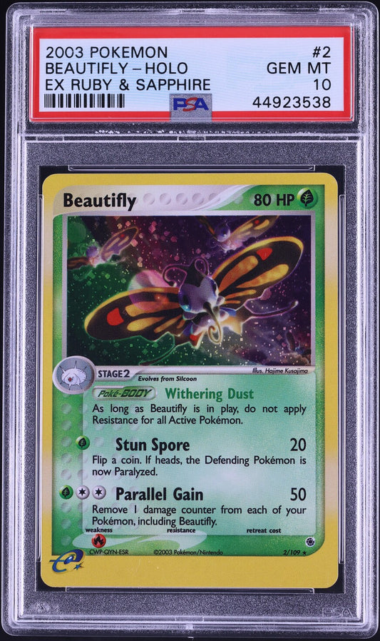 2003 POKEMON EX RUBY & SAPPHIRE HOLO BEAUTIFLY #2 PSA 10 GEM MINT