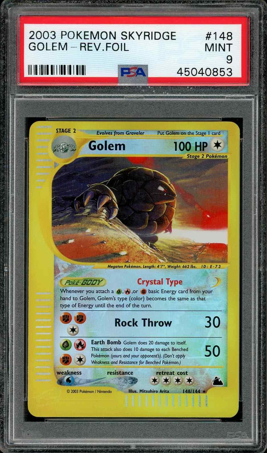 2003 POKEMON SKYRIDGE REVERSE HOLO CRYSTAL GOLEM #148 PSA 9