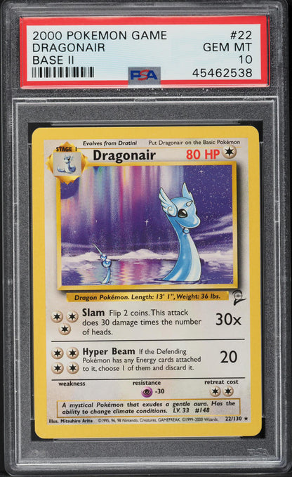 2000 POKEMON BASE SET 2 DRAGONAIR #22 PSA 10 GEM MINT