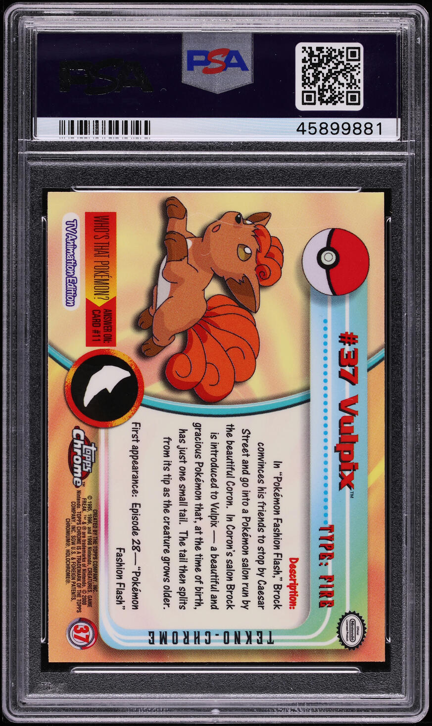 2000 TOPPS CHROME POKEMON SERIES 1 TEKNO VULPIX #37 PSA 10 GEM MINT